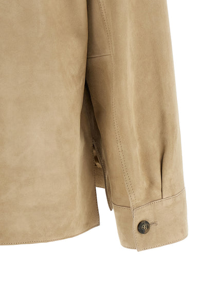 Max Mara Ghiera Beige Lambskin Leather Shirt Jacket