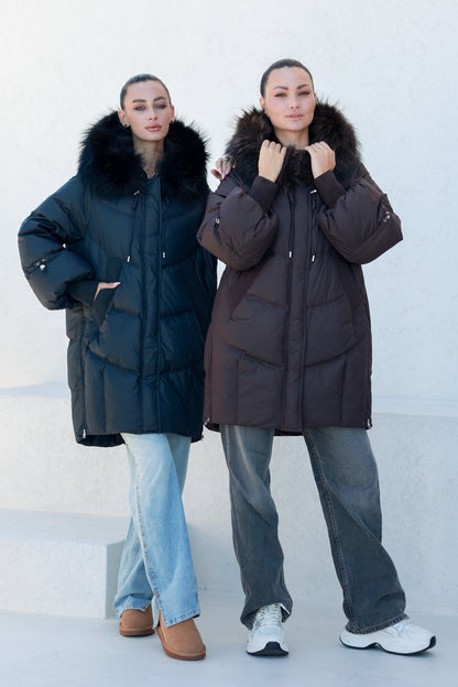 Celeste Fur Trim Down Fill Coat Black Coat