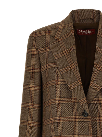 Max Mara Studio Brown MstAlca Wool Check Blazer