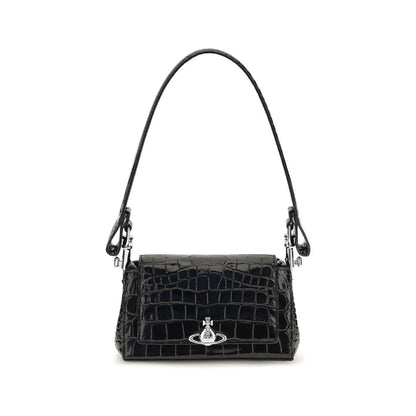 Vivienne Westwood Hazel Small Black Croc-Effect Leather Top Handle Bag