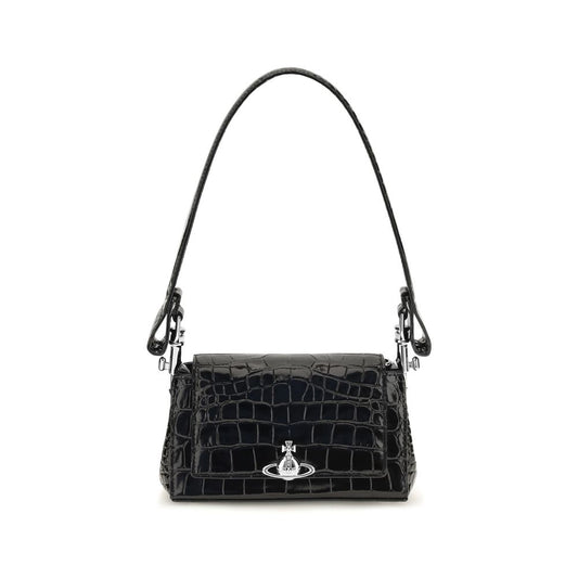 Vivienne Westwood Hazel Small Black Croc-Effect Leather Top Handle Bag