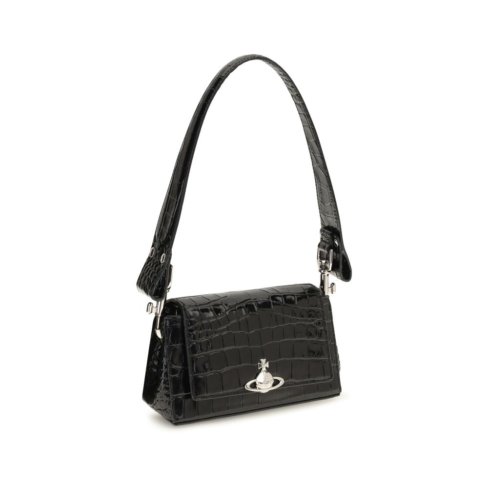Vivienne Westwood Hazel Small Black Croc-Effect Leather Top Handle Bag