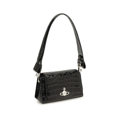 Vivienne Westwood Hazel Small Black Croc-Effect Leather Top Handle Bag