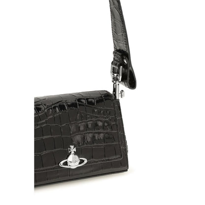 Vivienne Westwood Hazel Small Black Croc-Effect Leather Top Handle Bag