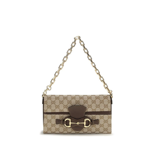 Gucci Horsebit 1955 Ristretto Beige GG Canvas Shoulder Bag