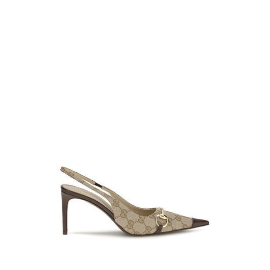 Gucci Donna Beige GG Fabric Slingback Pumps