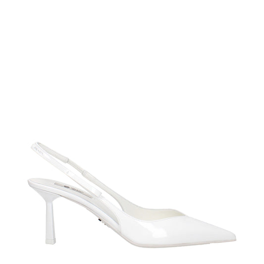Prada Triangle Logo White Patent Leather Slingback Pumps