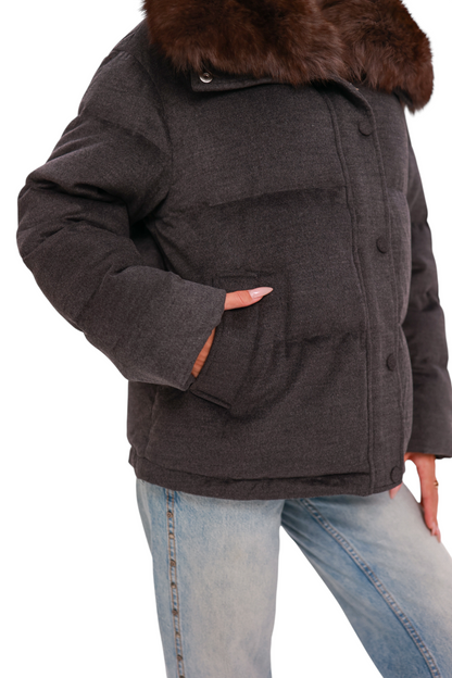 Elisa Polar Fox Fur Cashmere Effect Down Coat