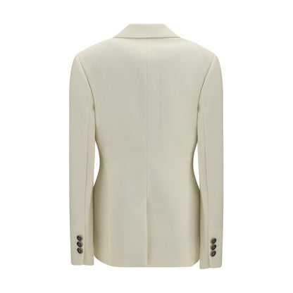 Versace Cream Embroidered-Lapel Stretch Wool Blazer