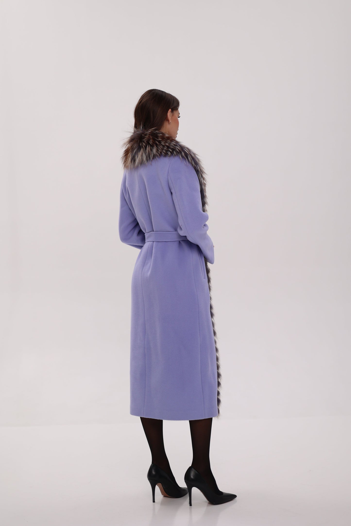 Silver Fox Virgin Wool Wrap Coat in Lavender