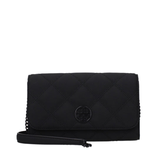 Tory Burch Willa Black Quilted Matte Leather Wallet On Chain