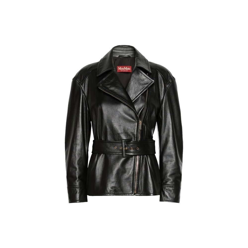 Max Mara Black Semi-Glossy Nappa Leather Jacket
