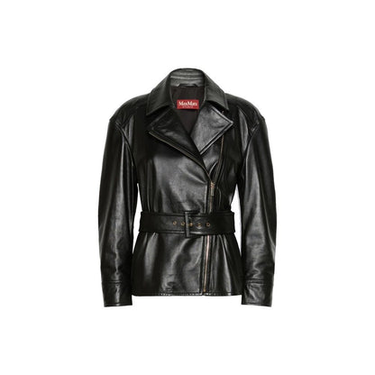 Max Mara Black Semi-Glossy Nappa Leather Jacket