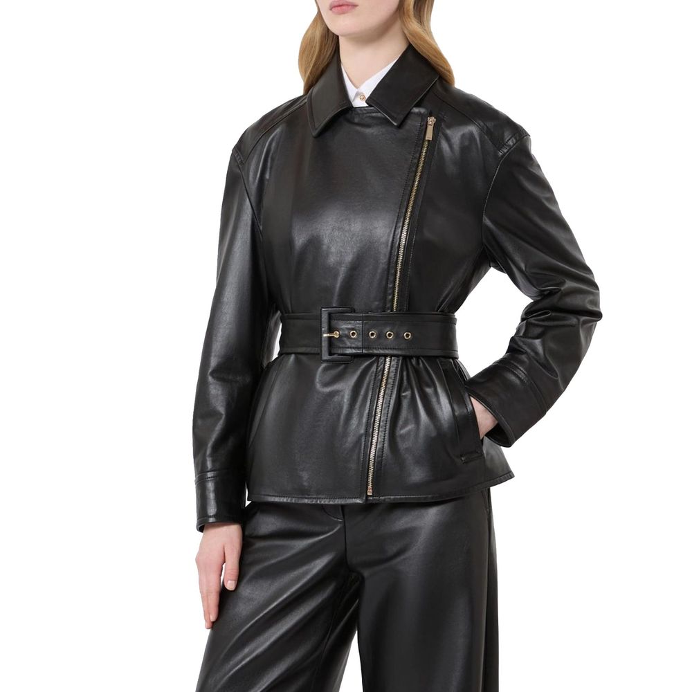 Max Mara Black Semi-Glossy Nappa Leather Jacket