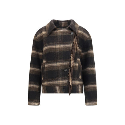 Isabel Marant Étoile Galeane Black Checked Wool-Blend Short Coat