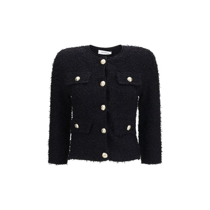 Balmain Black Metallic Tweed Cropped Jacket