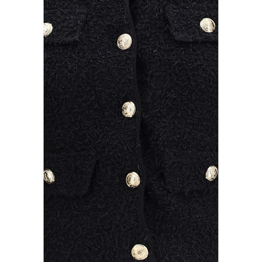 Balmain Black Metallic Tweed Cropped Jacket