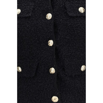 Balmain Black Metallic Tweed Cropped Jacket