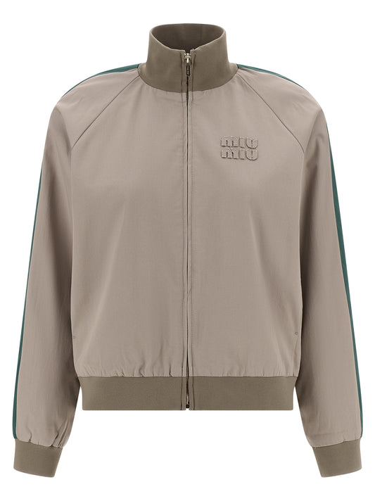 Miu Miu Gray Cotton Twill Bomber Jacket