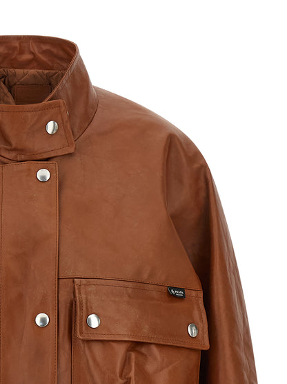 Prada Brown Antique Leather Caban Jacket