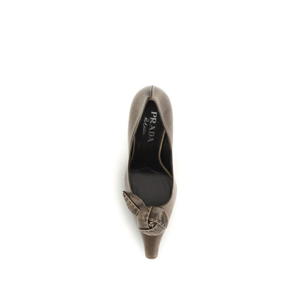 Prada Rose Appliqué Brown Leather Pumps