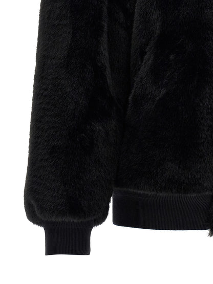 Prada Black Reversible Re-Nylon Faux Fur Bomber Jacket