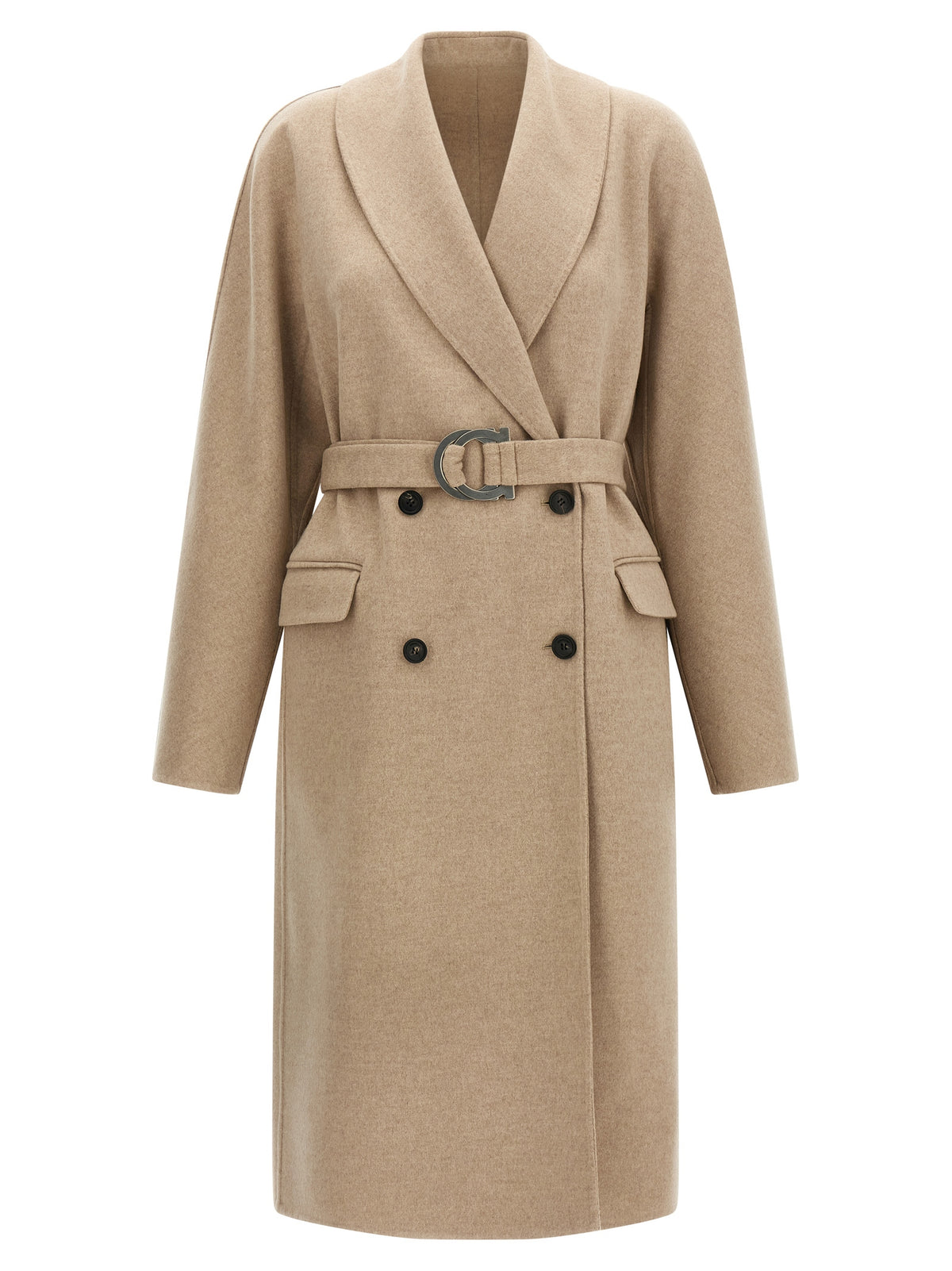 Ferragamo Chateau Beige Virgin Wool Double-Breasted Coat