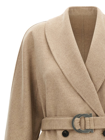 Ferragamo Chateau Beige Virgin Wool Double-Breasted Coat