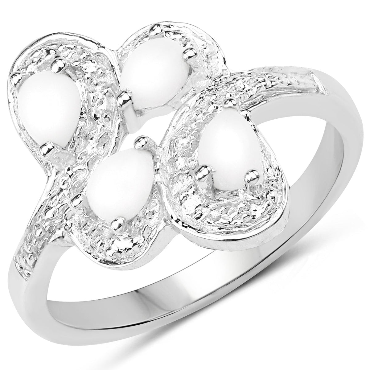 Sterling Silver Opal Floral Ring