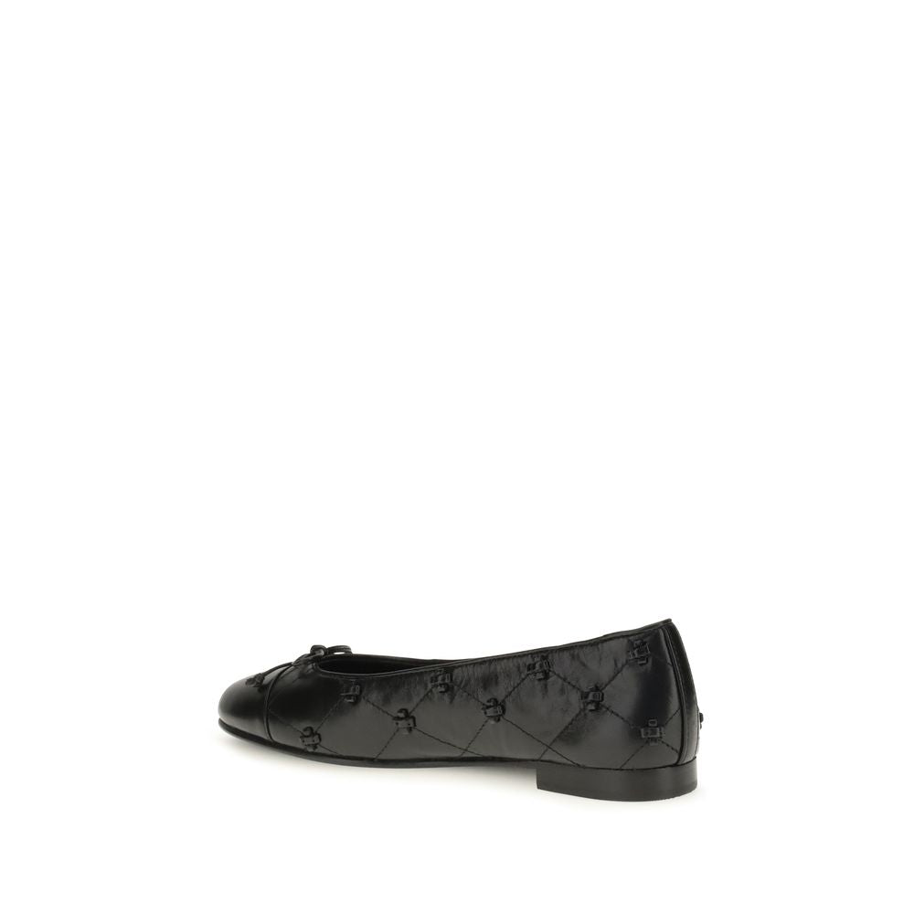 Tory Burch Bunny Knot Black Leather Ballet Flats