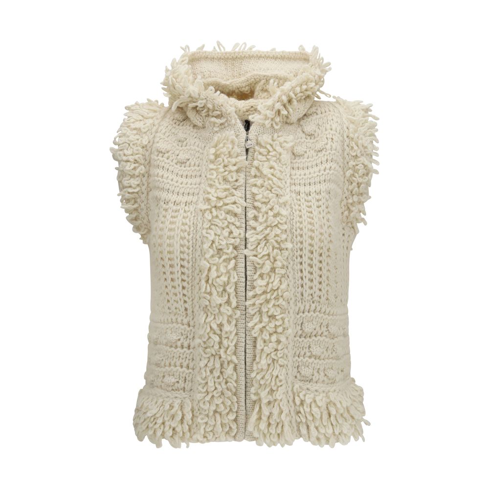Fendi White Wool-Alpaca Hooded Cable-Knit Gilet
