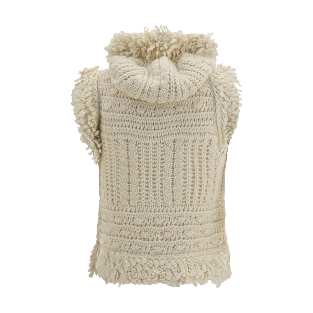 Fendi White Wool-Alpaca Hooded Cable-Knit Gilet