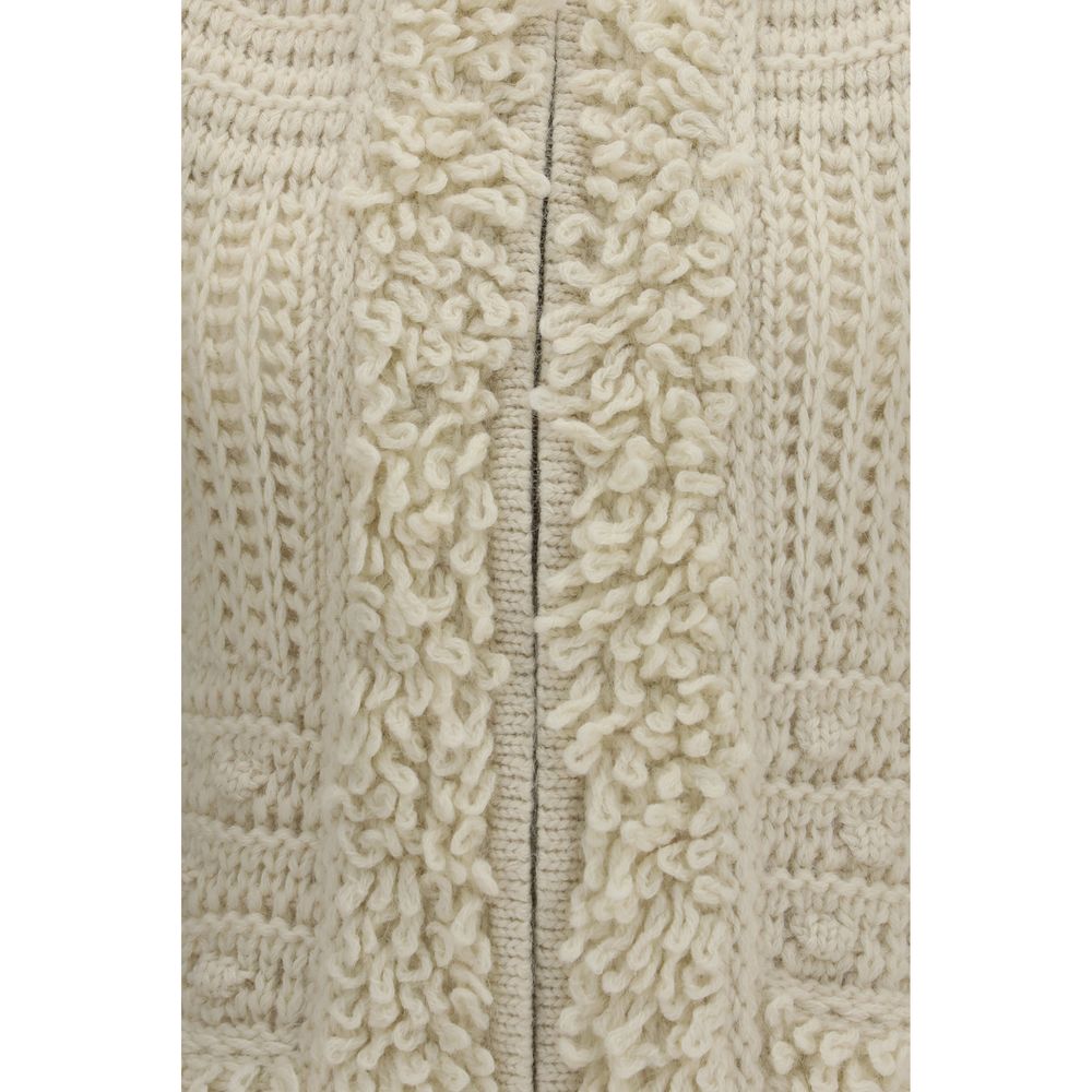 Fendi White Wool-Alpaca Hooded Cable-Knit Gilet