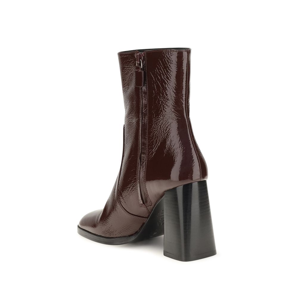 Stuart Weitzman Vera Bordeaux Patent Leather Ankle Boots