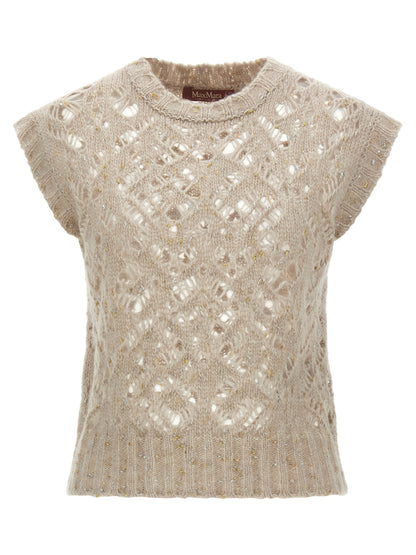 Max Mara Studio Albero Beige Alpaca Perforated Vest