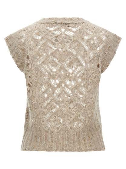 Max Mara Studio Albero Beige Alpaca Perforated Vest