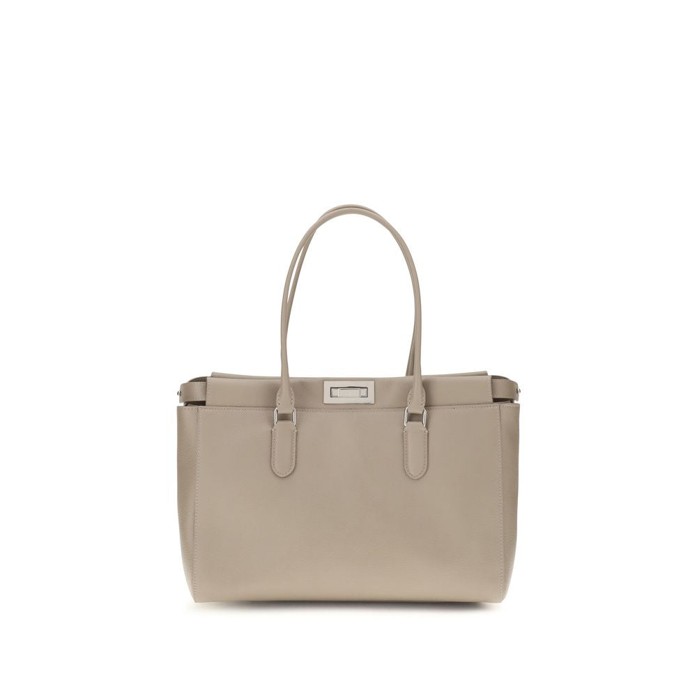 Fendi Peekaboo ISeeU Small Beige Grained Leather Tote Bag
