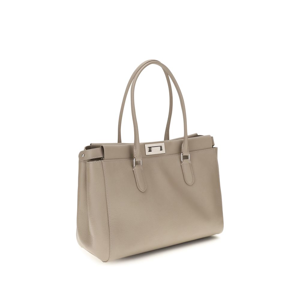 Fendi Peekaboo ISeeU Small Beige Grained Leather Tote Bag