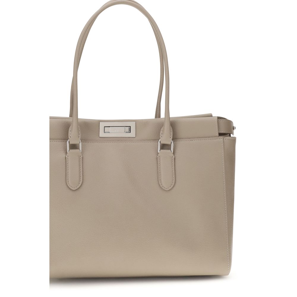 Fendi Peekaboo ISeeU Small Beige Grained Leather Tote Bag