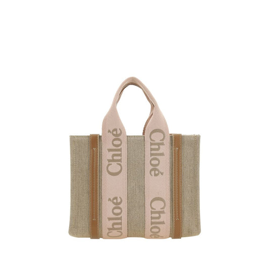 Chloé Woody Beige Linen Handbag