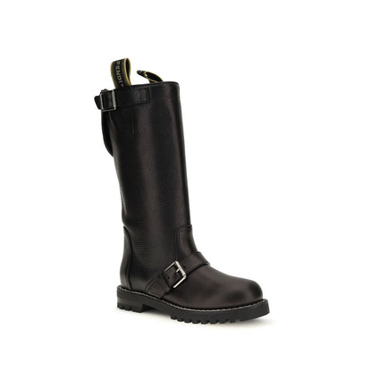 Fendi Glossy Black Calfskin Biker Boots
