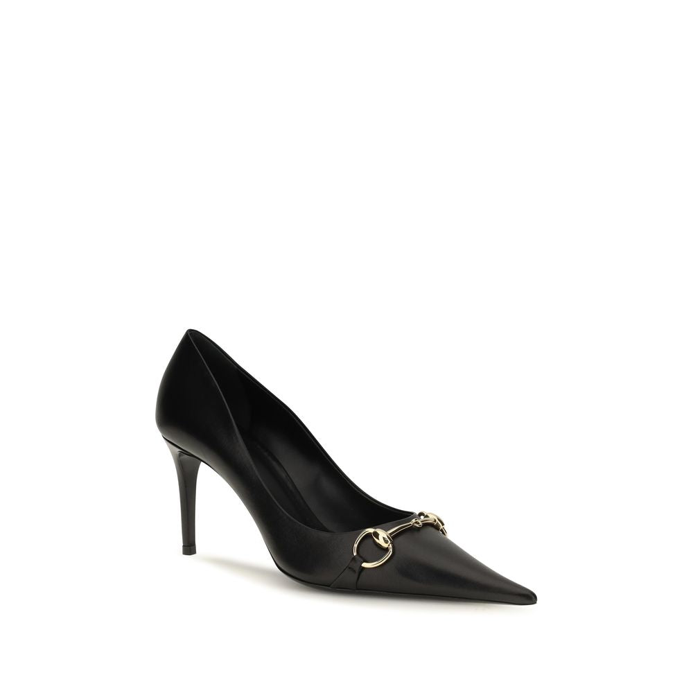 Gucci Donna Black Leather Horsebit Pumps