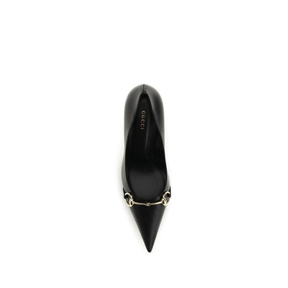 Gucci Donna Black Leather Horsebit Pumps