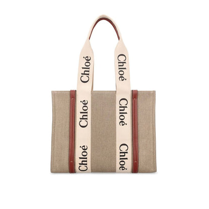 Chloé Beige Linen Leather Trim Tote Bag