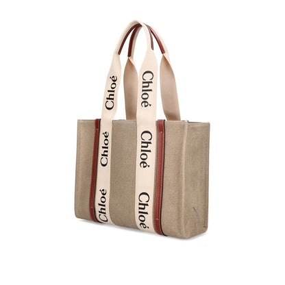 Chloé Beige Linen Leather Trim Tote Bag