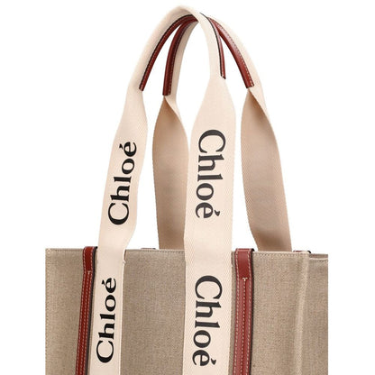 Chloé Beige Linen Leather Trim Tote Bag
