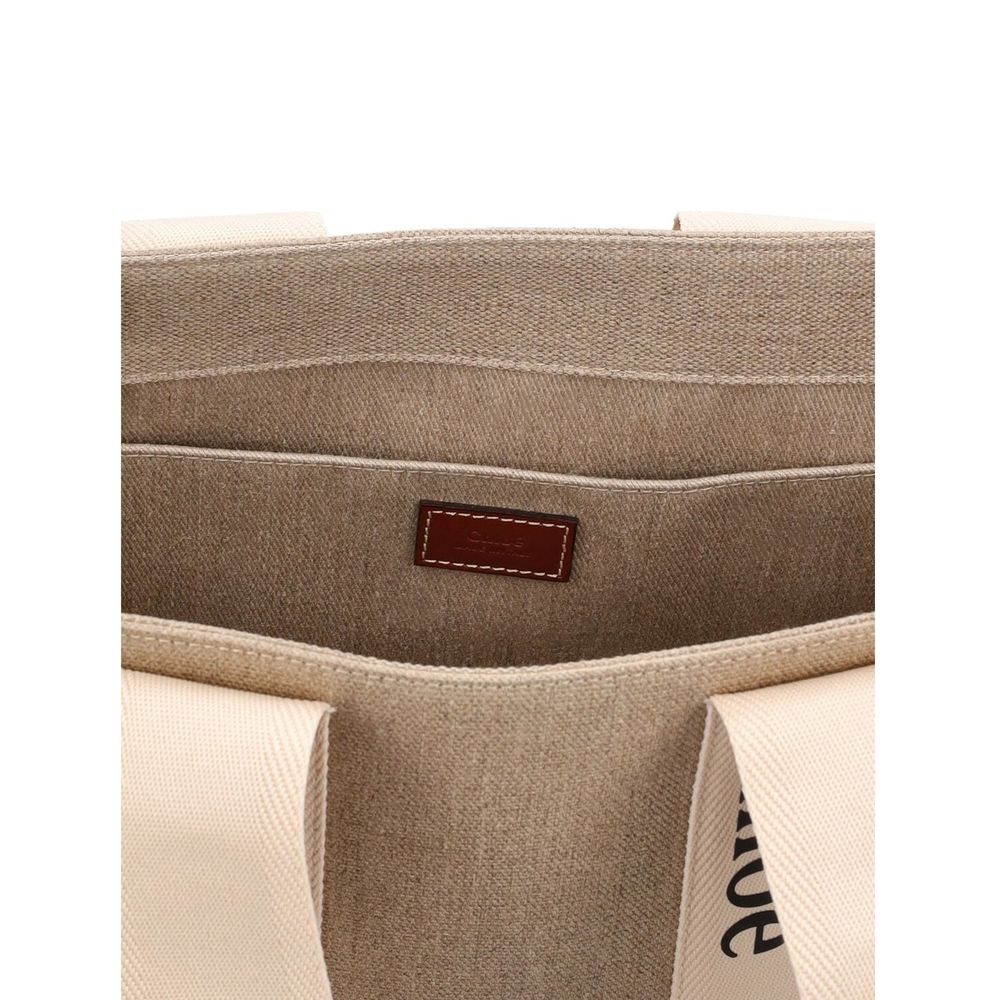 Chloé Beige Linen Leather Trim Tote Bag