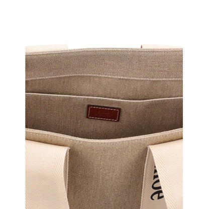Chloé Beige Linen Leather Trim Tote Bag