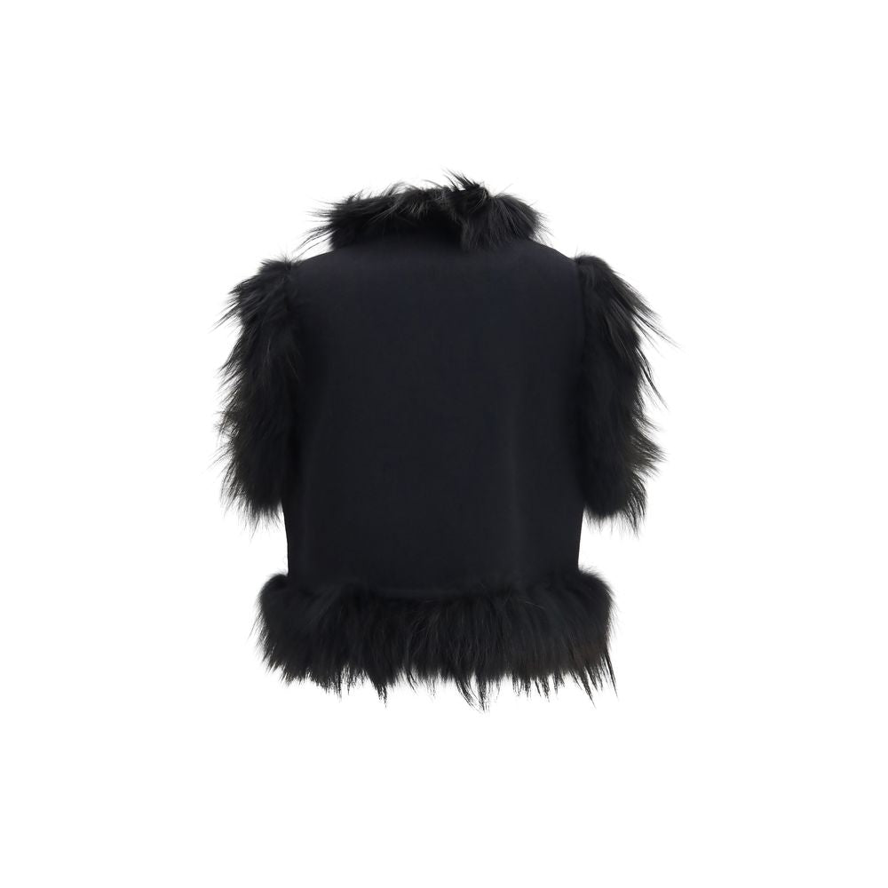 Fendi Black Virgin Wool Floral Embroidered Vest