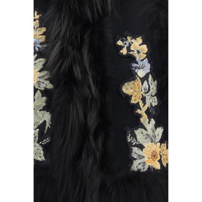 Fendi Black Virgin Wool Floral Embroidered Vest